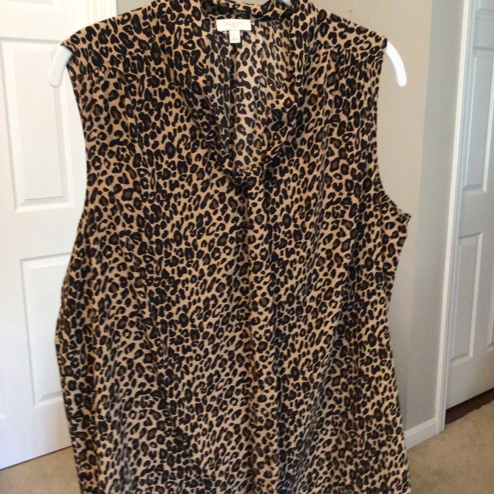 Talbots Sleeveless Leopard Print, Sz L, Black/Taupe/Camel